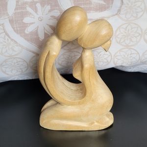 Hand Carved Wooden Abstract Couple Kissing